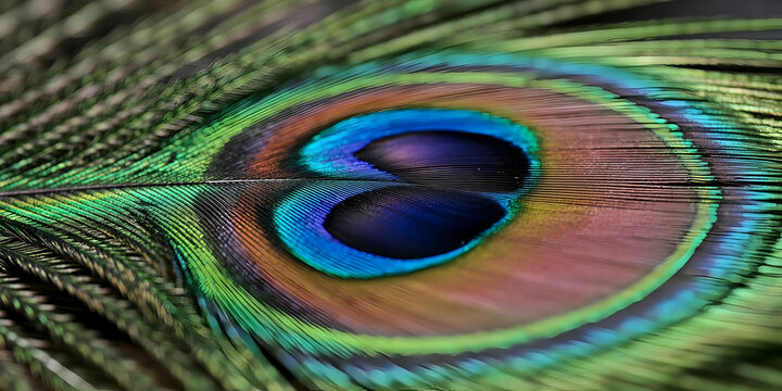 Intricate macro view of a peacock feather eye showing vibrant colors and delicate textures