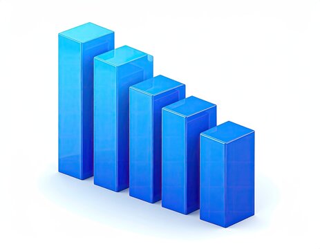 Blue bar graph descending diagonally on white