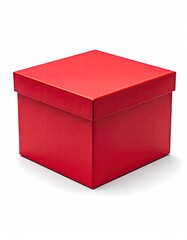 Red square box with lid, slight shadow on white backdrop
