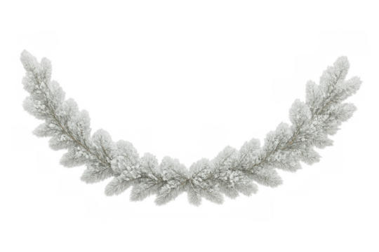 Winter festive garland decoration with snow-covered fir branches creating a holiday border on transparent background