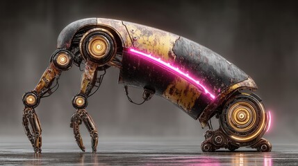 Futuristic Robot Creature with Glowing Details and Metallic Exterior Design