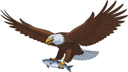 Fototapeta premium Illustration of a bald eagle catching a fish with its talons