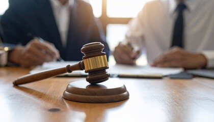 Legal Proceedings and Judgement: Gavel with Lawyers at a Business Meeting