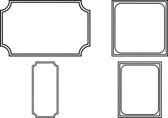 Minimalist Black Line Vector Frame Set with Rounded and Notched Corners
