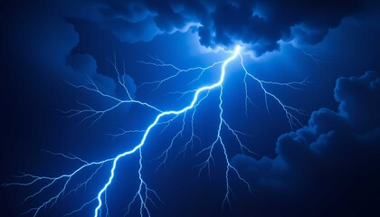 Fototapeta premium A dramatic lightning bolt splits the dark sky, showcasing powerful electric energy during an intense storm