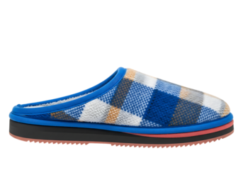 Cozy colorful patchwork mule slipper cozy comfort for indoor wear . Isolated on transparent background, png