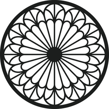 Black circular stained glass pattern on white background