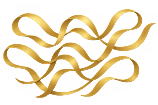 Golden ribbons flowing and swirling on a transparent background, luxury celebration decoration element - Powered by Adobe