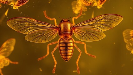 foolishness. Ancient insect preserved in clear amber, natural golden translucent resin. wildlife magazines, conservation campaigns, designed for wildlife conservation campaigns, used by ux designers.