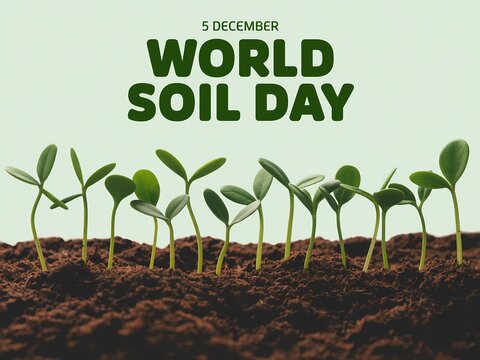 Celebrating world soil day with tiny seedlings emerging from rich earth