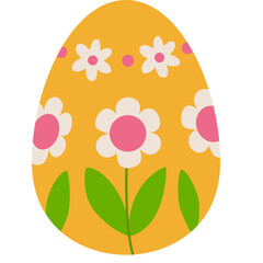Yellow Easter Egg Decorated With Daisies Pink Centers Green Leaves And Pink Dots On Transparent Background