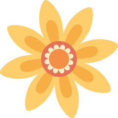 Yellow Daisy Flower Sticker With Orange Center And Subtle Layers On Transparent Background Decorative Element