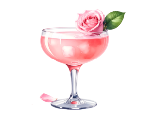 Summer refreshing drink. Light pink rose cocktail isolated on transparent png