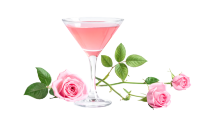 Summer refreshing drink. Light pink rose cocktail isolated on transparent png