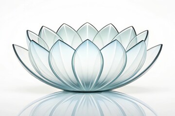 Elegant translucent lotus flower sculpture with delicate blue hues isolated on white background