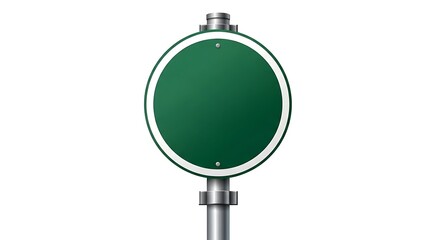 Green Round Sign on a Metal Pole Isolated.