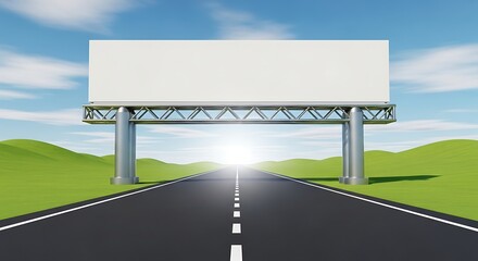 Blank Billboard Over Highway - Ideal Advertising Space in Nature.