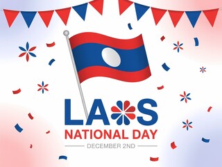 Celebrate laos national day with a waving flag and festive confetti decorations