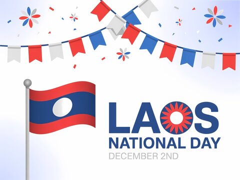Celebrate laos national day with festive decorations and the national flag waving proudly - Powered by Adobe