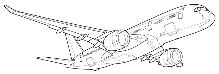 Jet plane design illustration for kids coloring page