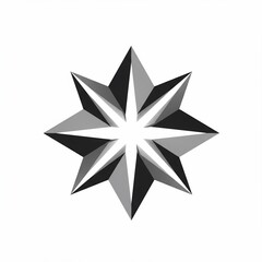 Obraz premium An eight-pointed star graphic with varying shades of gray, creating a 3D effect on a white background