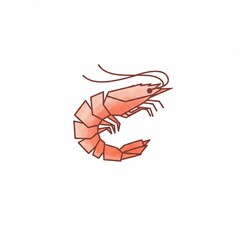 A stylized, geometric illustration of a shrimp in shades of orange and brown, set against a pristine white background