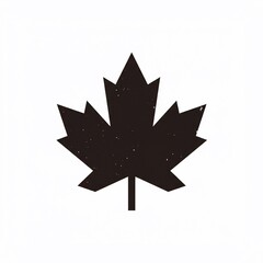 A monochrome illustration of a stylized, textured maple leaf against a clean white background