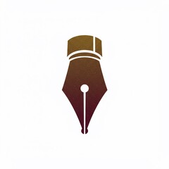 A stylized fountain pen nib, gradient of brown and purple, white background