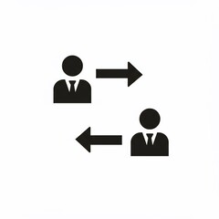 Simplified illustration depicting two figures with arrows, symbolizing exchange, direction, or interaction