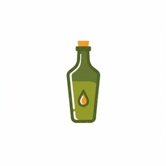 A green bottle with a cork top, stylized with a single drop icon, representing a liquid within