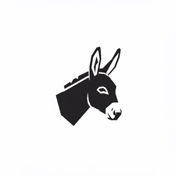 A stylized black and white illustration of a donkey's head in profile, set against a plain white background