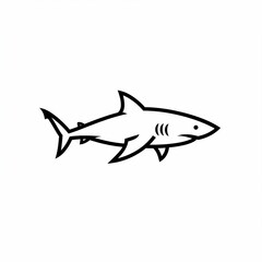 Obraz premium Simple, stylized black and white outline of a shark swimming horizontally on a plain white background