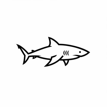 Simple, stylized black and white outline of a shark swimming horizontally on a plain white background