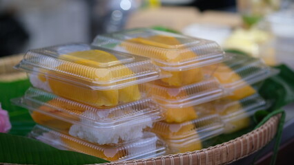 Mango sticky rice, a traditional Thai snack sold at traditional markets