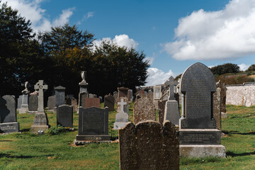 Fototapeta premium Old stone headstone in Scotland Cemetery 