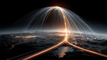 Abstract illustration of global network connections, data transmission over the world