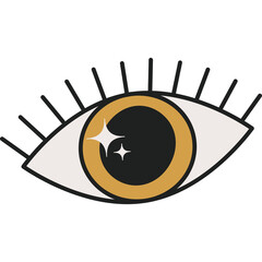 Stylized Eye Illustration with Golden Iris and Sparkle Detail Against Transparent Background