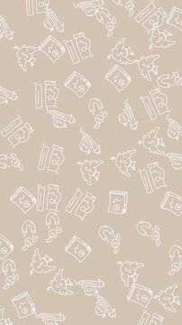 Allover pattern of sketched culinary images on tan. Perfect for restaurant branding, menu design, kitchen decor, and foodrelated products.