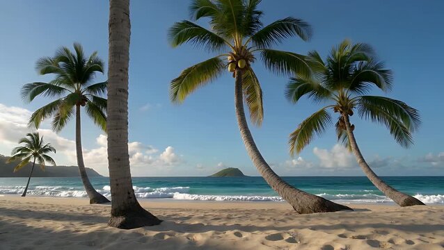 Tree Species with Elongated Trunks and Fronds Located on a Sandy