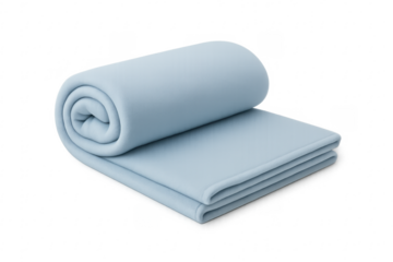 Light blue fleece blanket rolled and folded