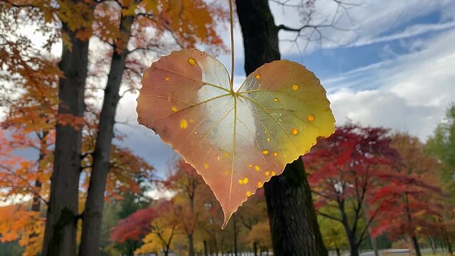 Naturally Formed Heart Shape Created from Fallen Golden Yellow Ginkgo Biloba Tree Leaves on the Ground During the Autumn