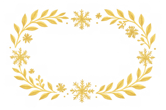 Golden winter wreath frame with glitter snowflakes and leaves, creating elegant festive christmas border design - Powered by Adobe