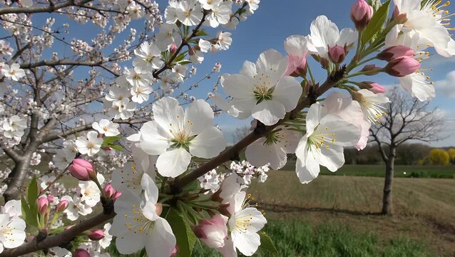 Fruit Tree Isolated in a Rural Meadow During the