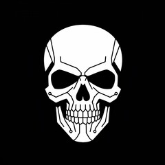 Fototapeta premium A stark white skull graphic against a black background. The skull features circuit-like detailing