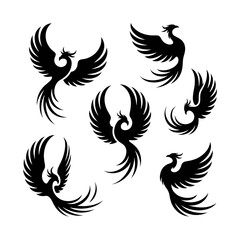 Elegant phoenix bird line art pattern, rebirth symbol