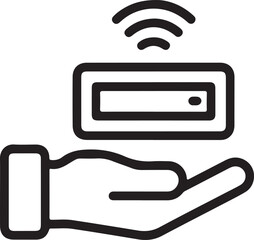 Hand holding smart device with wireless signal icon