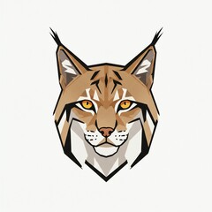 A stylized illustration of a lynx head, featuring geometric shapes and detailed fur patterns against a white background