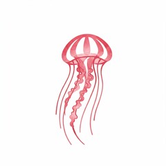 Delicate watercolor-style illustration of a vibrant red jellyfish with flowing tentacles, isolated on a clean white background