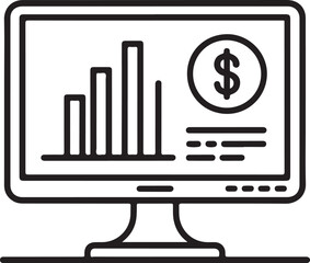 Computer screen displaying financial chart and dollar sign