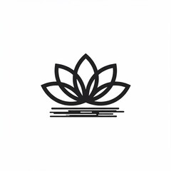 A stylized, monochromatic image of a lotus flower, depicted in simple, elegant lines, above horizontal strokes